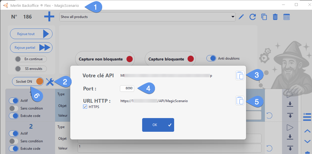 Paramètres de connexion de l'API dans MagicScenario