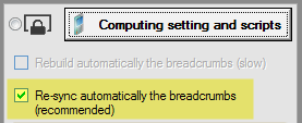Automatic re-sync of breadcrumbs data